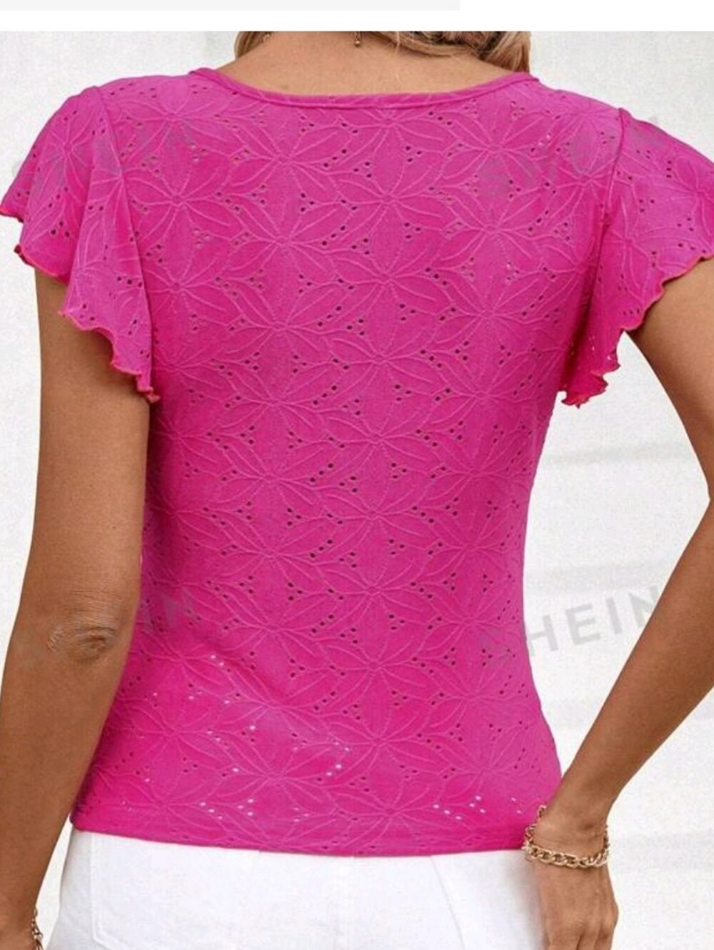 Pink Square Neck Ruffle Sleeve Top - Picture 2 of 2